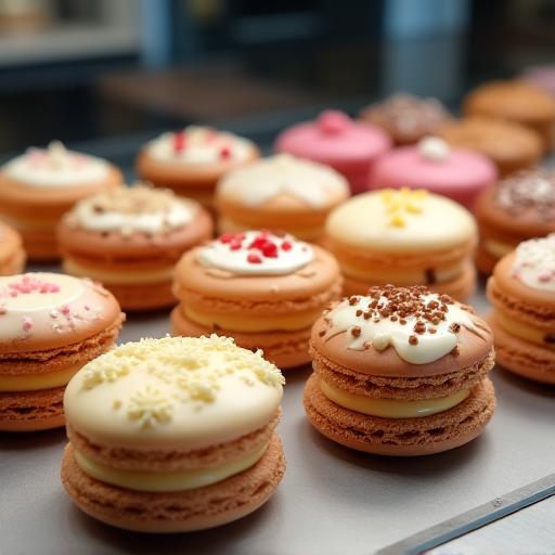 Surtido de pasteles individuales gourmet en un mostrador.